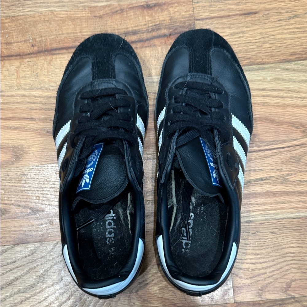 Adidas Men's Black Sneakers with White Stripes Used